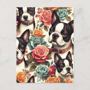 Cute Boston Terrier Illustration Postcard