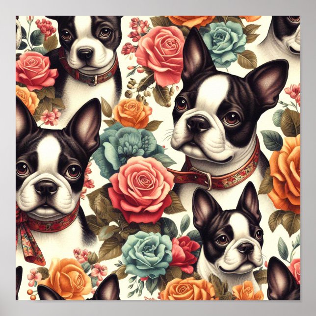 Cute Boston Terrier Illustration Poster (Front)