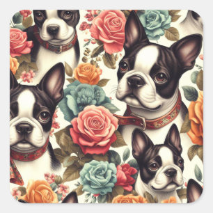 Cute Boston Terrier Illustration Square Sticker