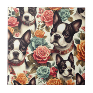 Cute Boston Terrier Illustration Tile