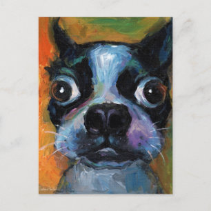 Cute Boston Terrier puppy dog portrait products Postcard
