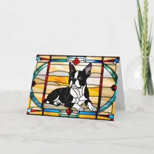Cute Boston Terrier Stained Glass Card