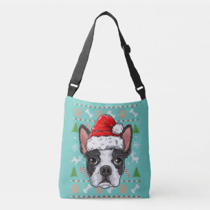 Cute Boston Terrier Ugly Christmas Sweater Santa Crossbody Bag