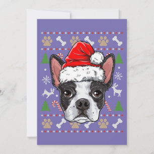 Cute Boston Terrier Ugly Christmas Sweater Santa Invitation