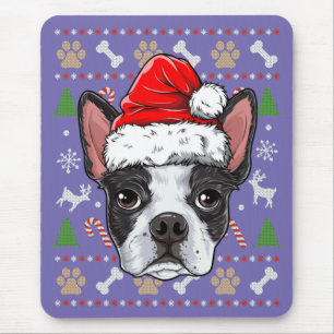 Cute Boston Terrier Ugly Christmas Sweater Santa Mouse Mat