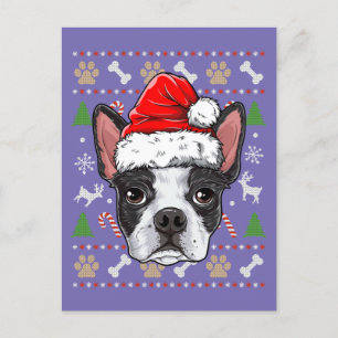 Cute Boston Terrier Ugly Christmas Sweater Santa Postcard