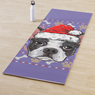 Cute Boston Terrier Ugly Christmas Sweater Santa Yoga Mat