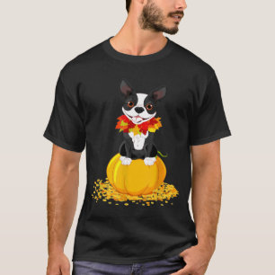 Cute Boston Terrier Witch Pumpkin Halloween Dog T-Shirt