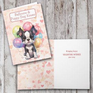 Cute Boston Terrier with Balloons Valentine Card