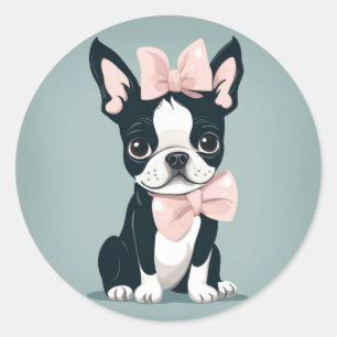 Cute Boston Terrier with Bow Sticker