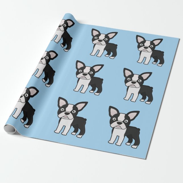Cute Boston Terrier Wrapping Paper (Unrolled)