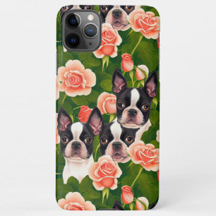 Cute Boston Terriers Enchanted Pink Rose Garden iPhone 11Pro Max Case