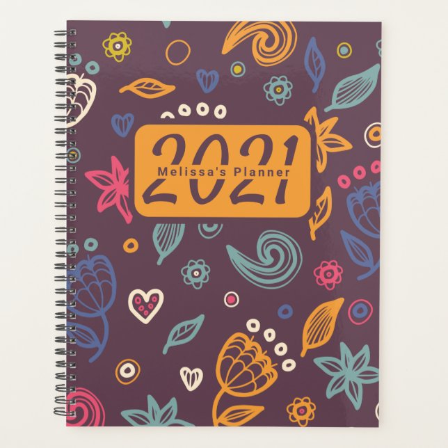 Cute Botanical Abstract Pattern Personalised Year Planner (Front)