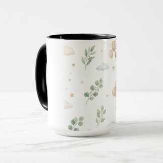 Cute Botanical Eucalyptus & Gold Balloons Baby Bib Mug