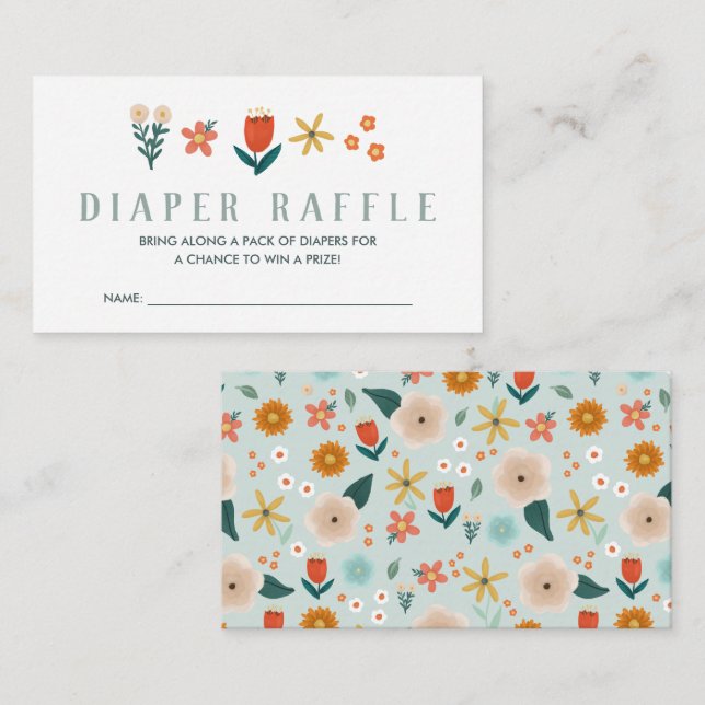 Cute Botanical Floral Diaper Raffle Enclosure Card (Front/Back)