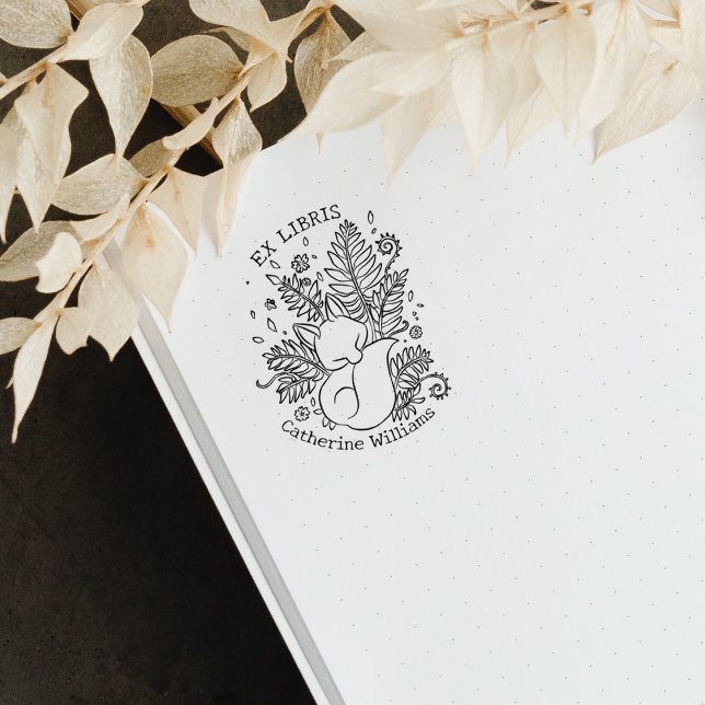 Cute Botanical Fox, Library Ex Libris Rubber Stamp (Creator Uploaded)