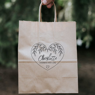 Cute Botanical Heart Handmade with love, Large Rubber Stamp