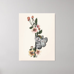 Cute Botanical Koala Beary Watercolor Illustration Canvas Print