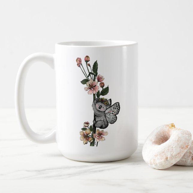 Cute Botanical Koala Beary Watercolor Illustration Coffee Mug (With Donut)