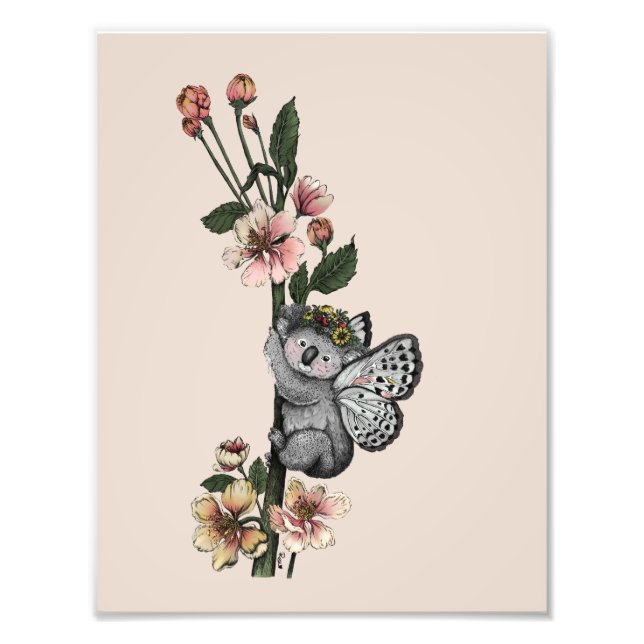 Cute Botanical Koala Beary Watercolor Illustration Photo Print (Front)