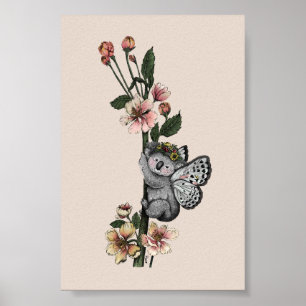 Cute Botanical Koala Beary Watercolor Illustration Poster