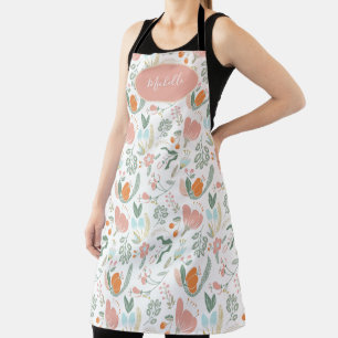 Cute botanical pastel floral pattern pink name apron