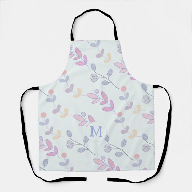 Cute Botanical Pastel Leaves Pattern Apron (Front)