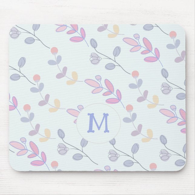 Cute Botanical Pastel Leaves Pattern Mouse Mat (Front)