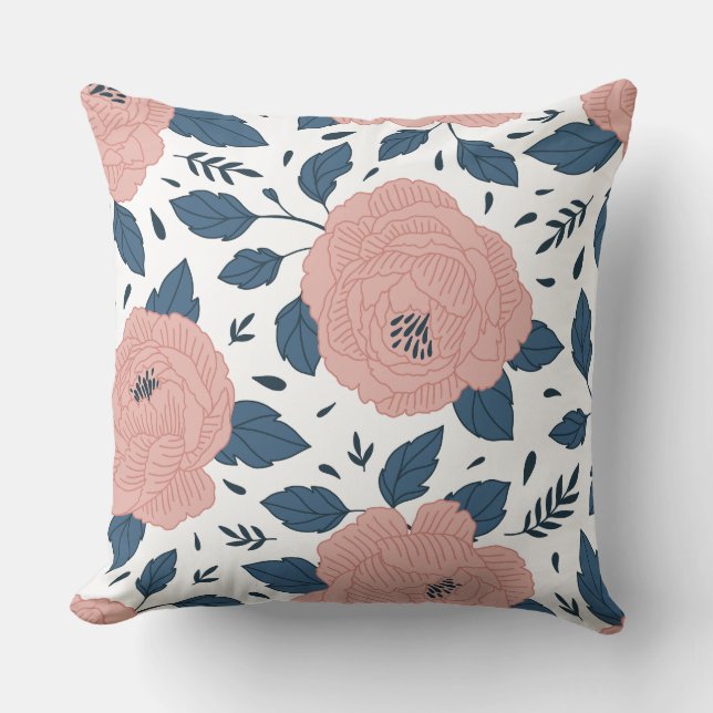 Cute botanical pattern l Pink floral l White Cushion (Front)