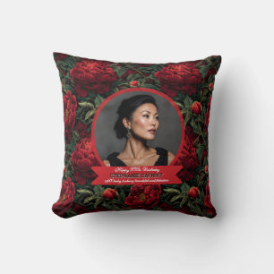 Cute Botanical Peonies Flower Themed Birthday  Cushion
