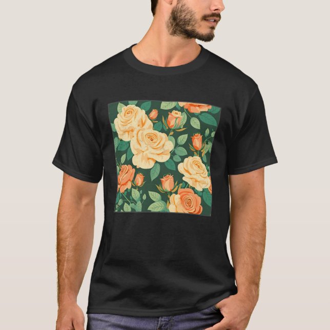 Cute Botanical Roses Illustration Gorgeous Flower  T-Shirt (Front)
