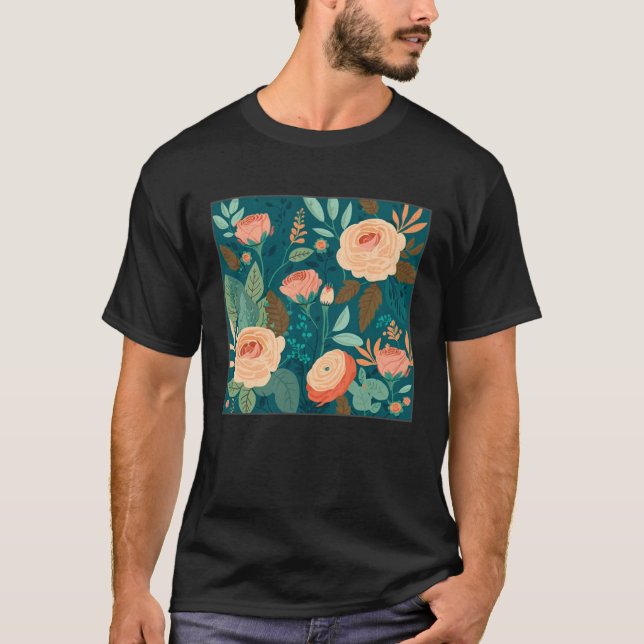 Cute Botanical Roses Illustration Gorgeous Flower  T-Shirt (Front)