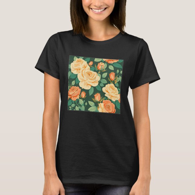 Cute Botanical Roses Illustration Gorgeous Flower  T-Shirt (Front)
