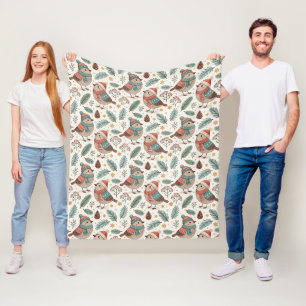 Cute Botanical Scandinavian Bird Fleece Blanket