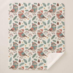 Cute Botanical Scandinavian Bird Sherpa Blanket