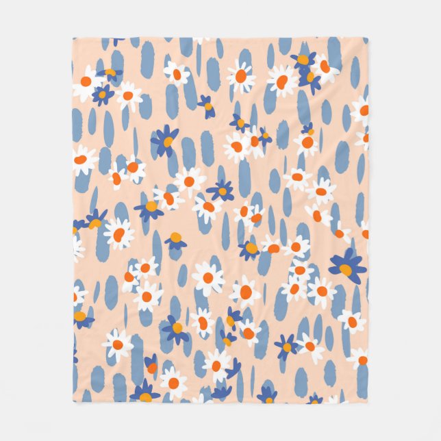 Cute botanical seamless pattern. Small daisies sca Fleece Blanket (Front)