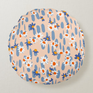 Cute botanical seamless pattern. Small daisies sca Round Cushion