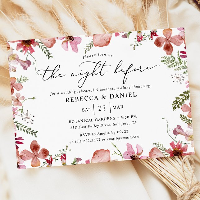 Cute Botanical The Night Before Rehearsal Dinner Invitation (Creator Uploaded)