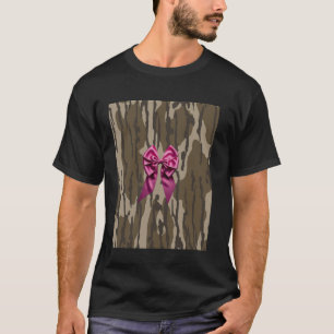 Cute Bottomland Camo Aesthetic Pink Ribbon and Bow T-Shirt