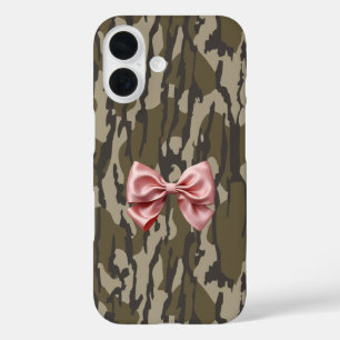 Cute Bottomland Camo Aesthetic Pink Ribbon Bow iPhone 16 Case