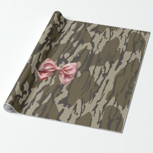 Cute Bottomland Camo Aesthetic Pink Ribbon Bow Wrapping Paper