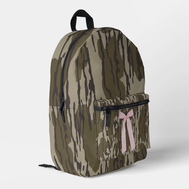 Cute Bottomland Camo Aesthetic Pink Ribbon Printed Backpack (Back Corner Left)
