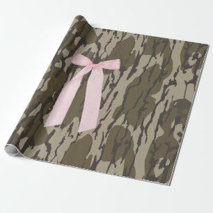 Cute Bottomland Camo Aesthetic Pink Ribbon Wrapping Paper