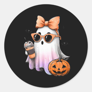 Cute Bougie Ghost Coffee Pumpkin Spooky Season Hal Classic Round Sticker