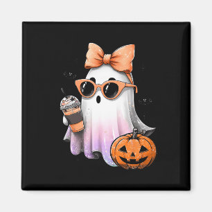 Cute Bougie Ghost Coffee Pumpkin Spooky Season Hal Magnet
