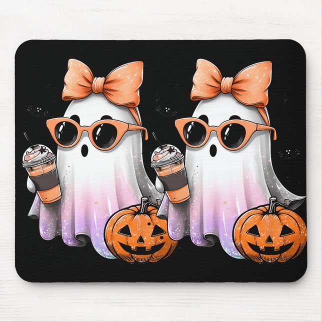 Cute Bougie Ghost Coffee Pumpkin Spooky Season Hal Mouse Mat (Front)