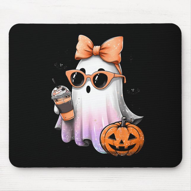 Cute Bougie Ghost Coffee Pumpkin Spooky Season Hal Mouse Mat (Front)