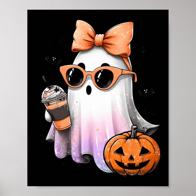 Cute Bougie Ghost Coffee Pumpkin Spooky Season Hal Poster (Front)