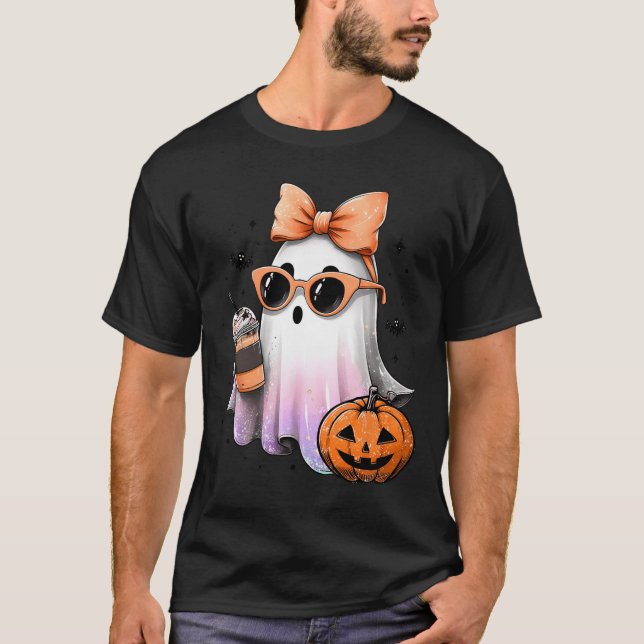 Cute Bougie Ghost Coffee Pumpkin Spooky Season Hal T-Shirt (Front)
