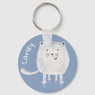 Cute Bouncing White Cat Personalised Key Ring